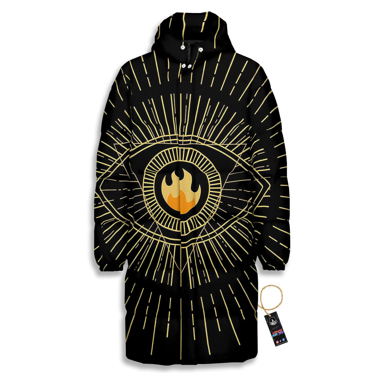 Sight Masonic Eye Print Long Down Jacket-grizzshop