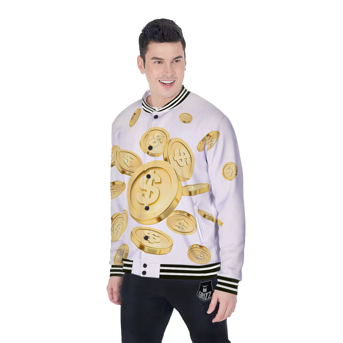Sign Explosion Golden Dollar Print Baseball Jacket-grizzshop