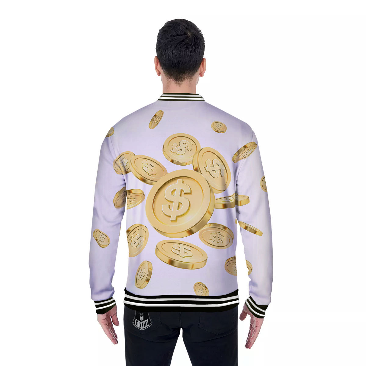 Sign Explosion Golden Dollar Print Baseball Jacket-grizzshop