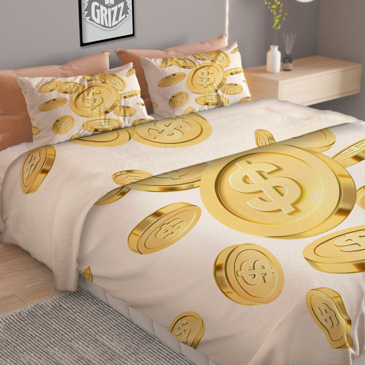 Sign Explosion Golden Dollar Print Duvet Cover Bedding Set