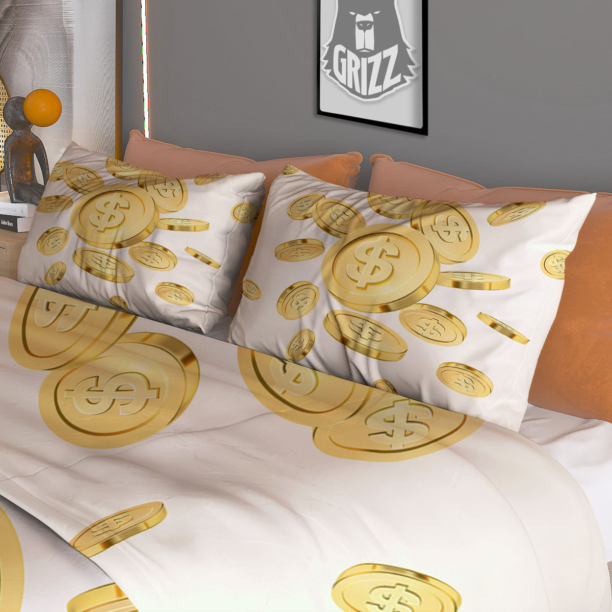 Sign Explosion Golden Dollar Print Duvet Cover Bedding Set