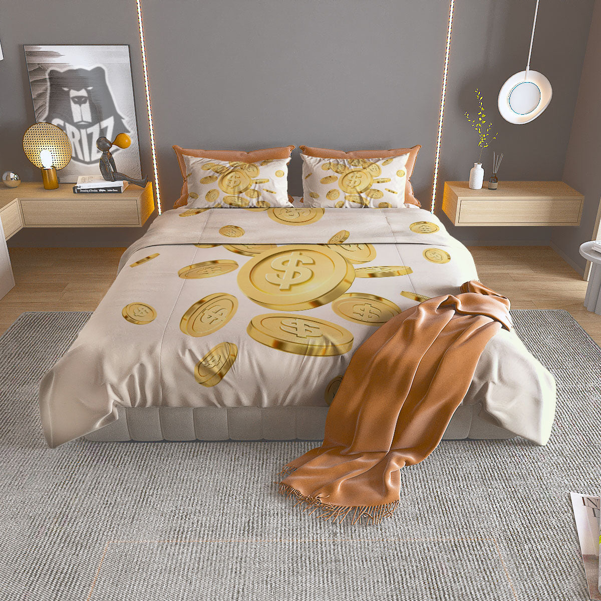 Sign Explosion Golden Dollar Print Duvet Cover Bedding Set