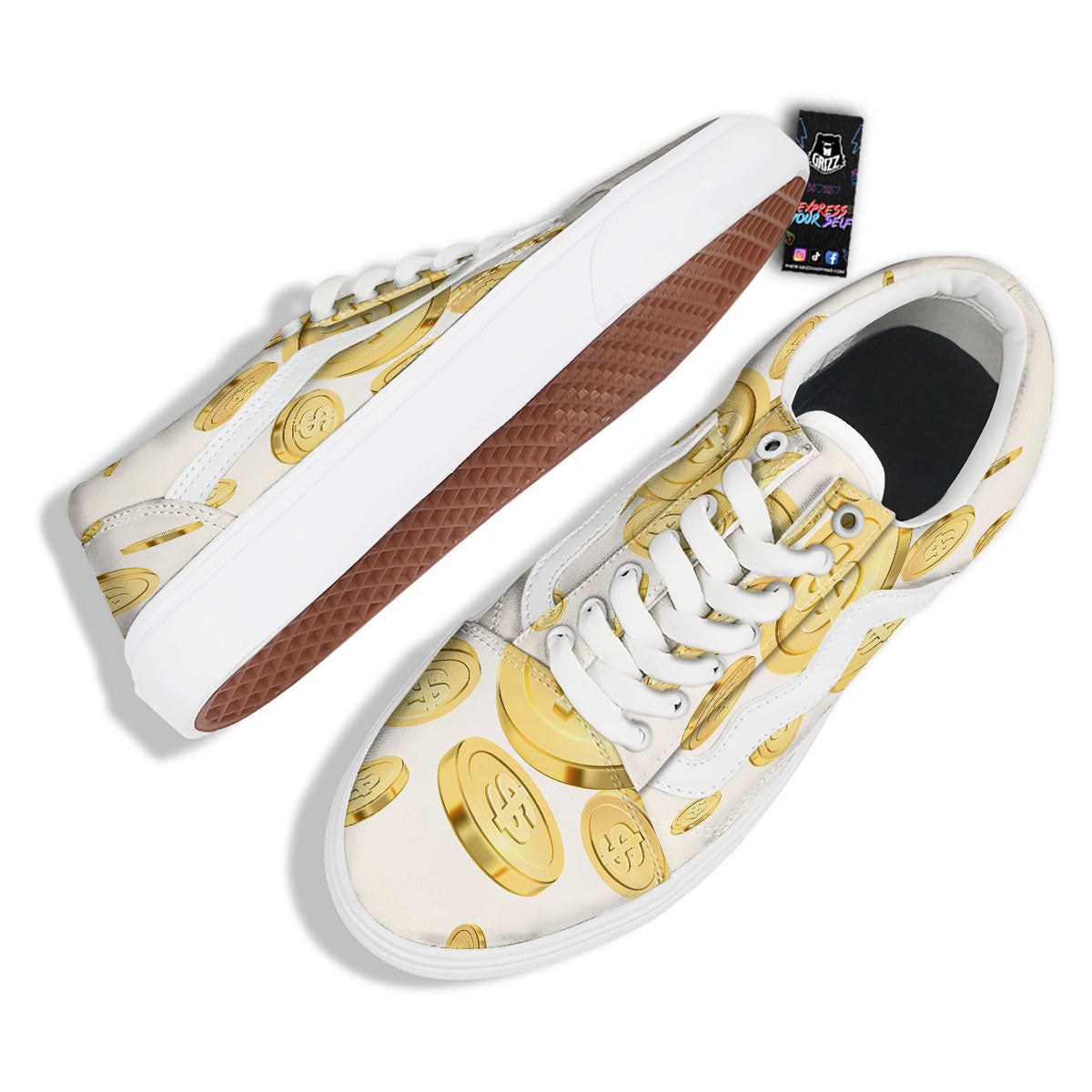 Sign Explosion Golden Dollar Print Skate Shoes-grizzshop