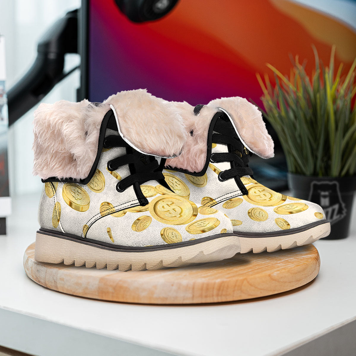 Sign Explosion Golden Dollar Print Snow Boots-grizzshop