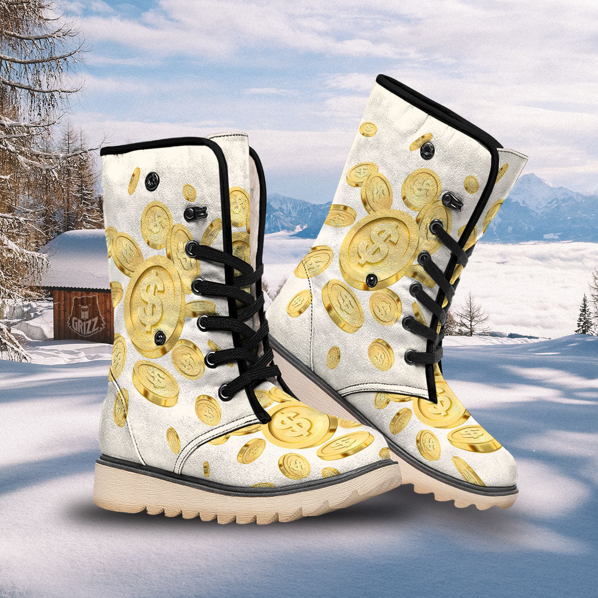 Sign Explosion Golden Dollar Print Snow Boots-grizzshop