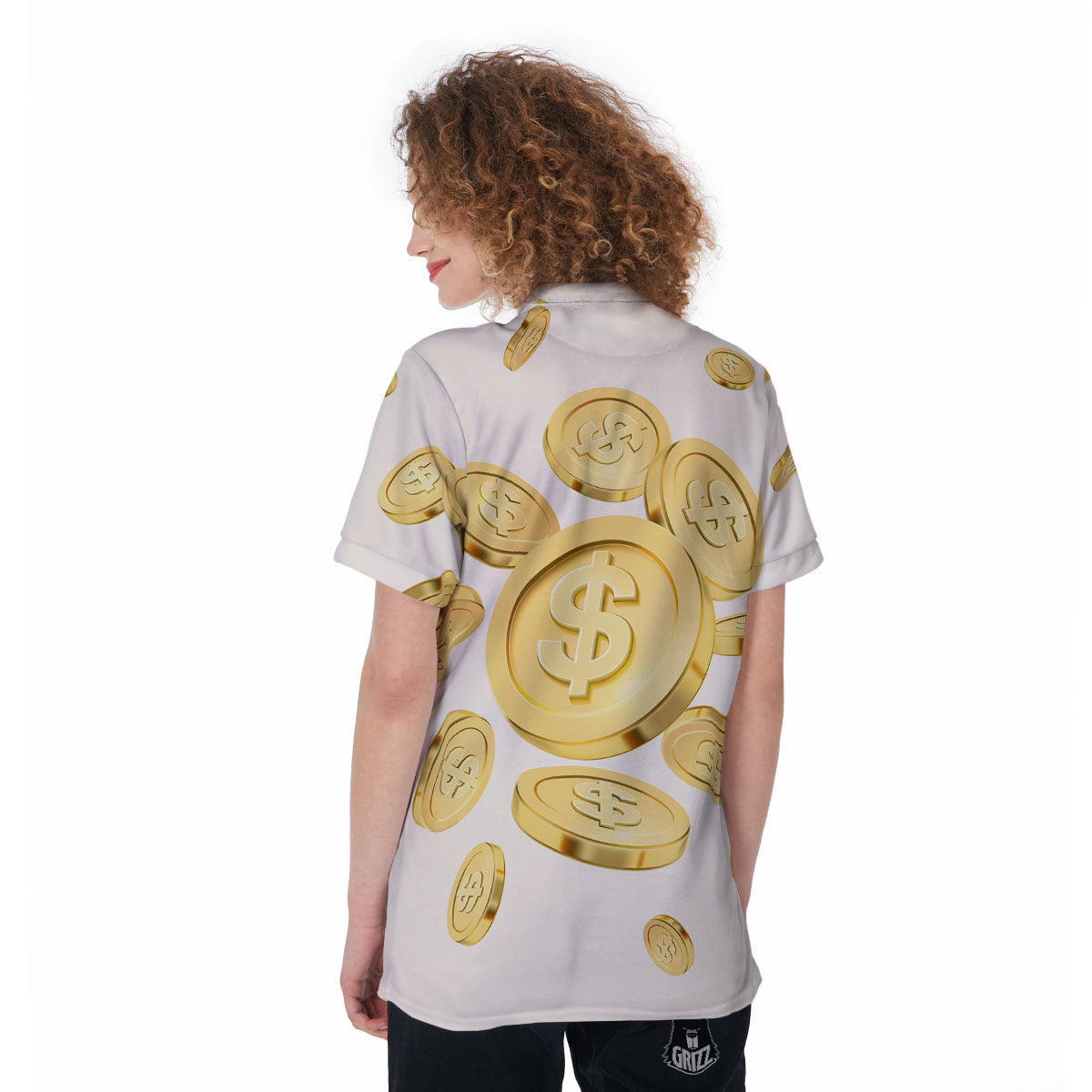 Sign Explosion Golden Dollar Print Women's Golf Shirts-grizzshop