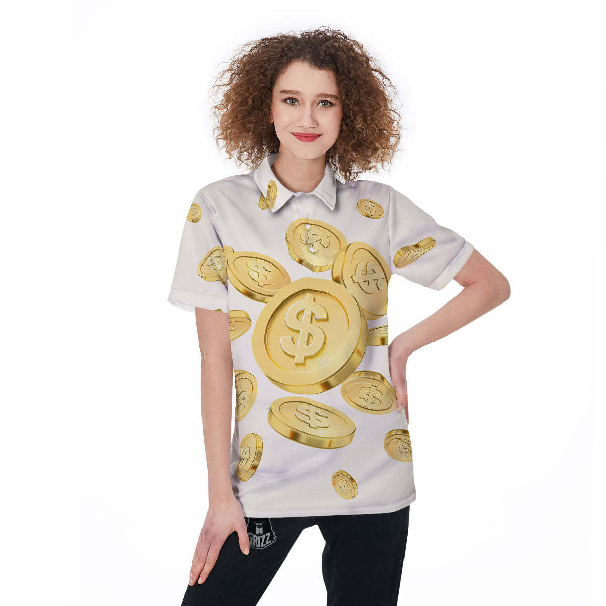 Sign Explosion Golden Dollar Print Women's Golf Shirts-grizzshop