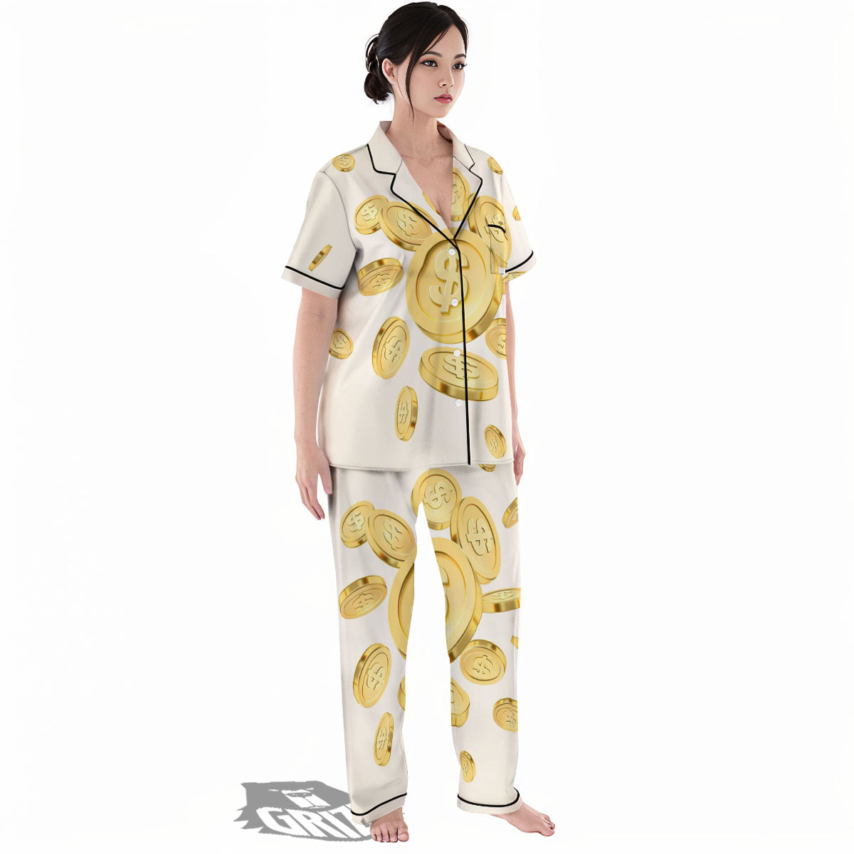 Sign Explosion Golden Dollar Print Women's Pajamas Set-grizzshop