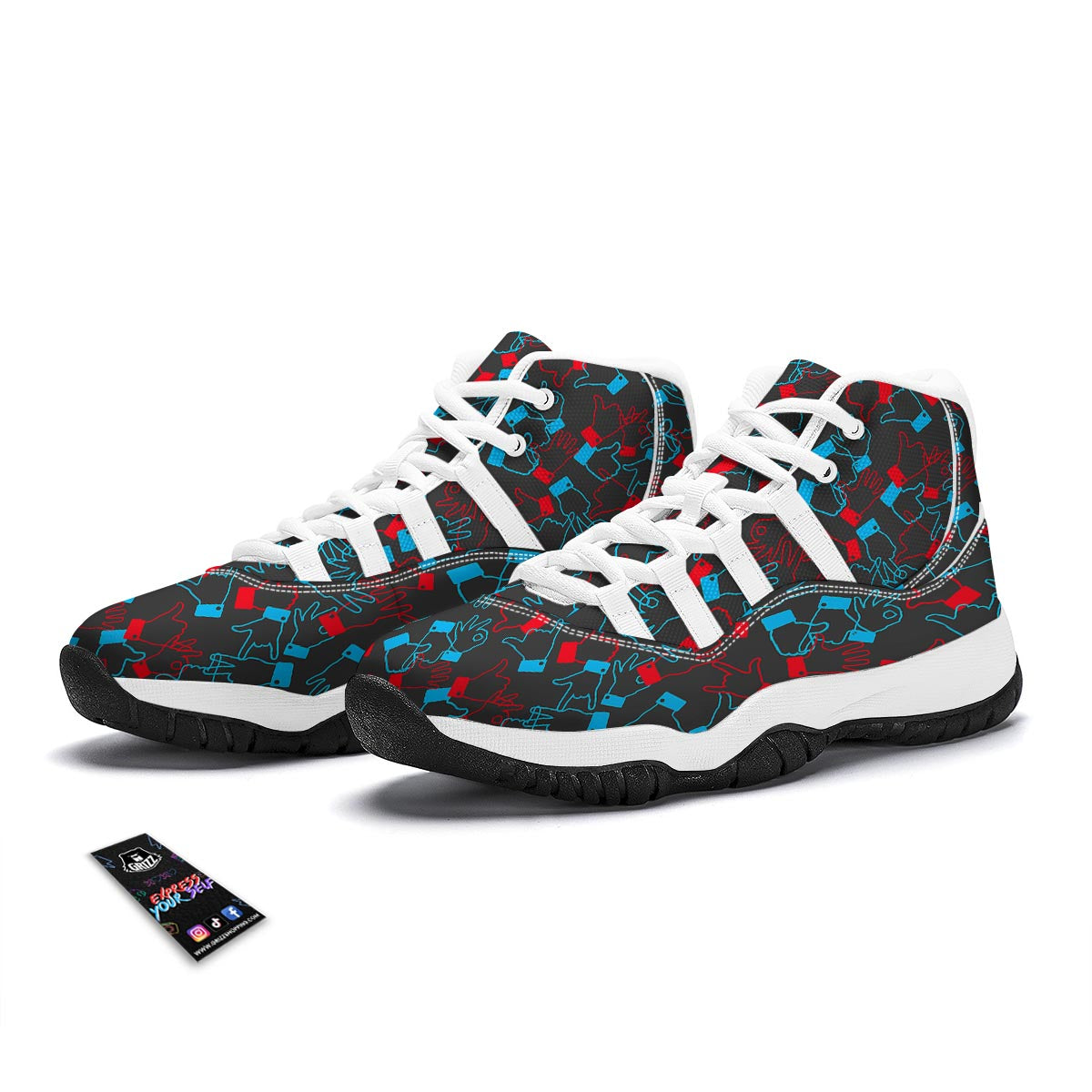 Sign Language Pattern Print White Bball Shoes-grizzshop
