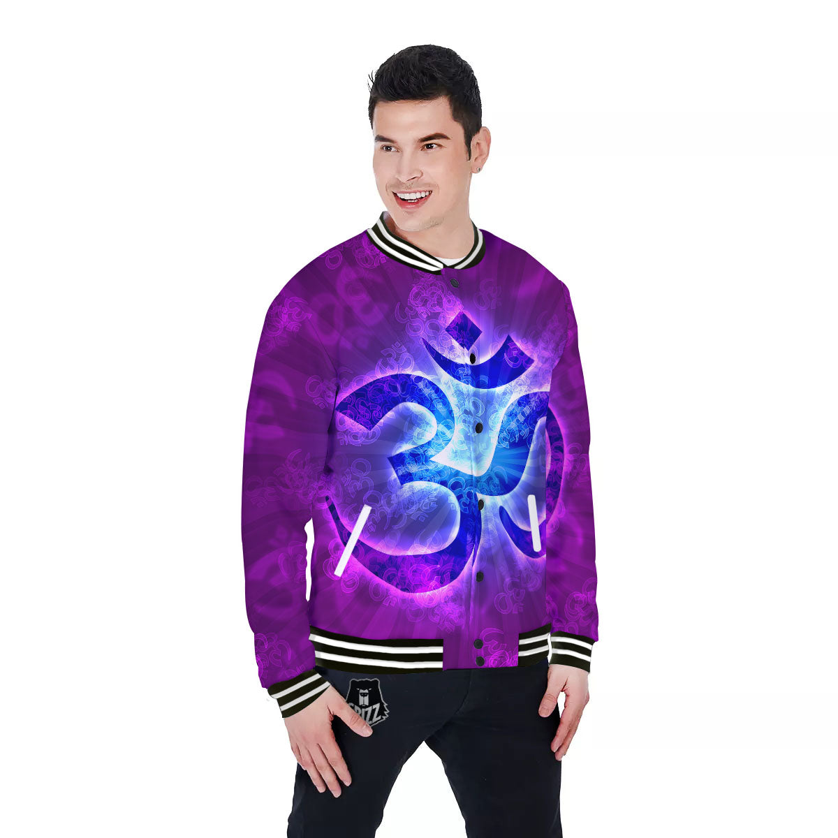 Sign Om Indian Print Baseball Jacket-grizzshop