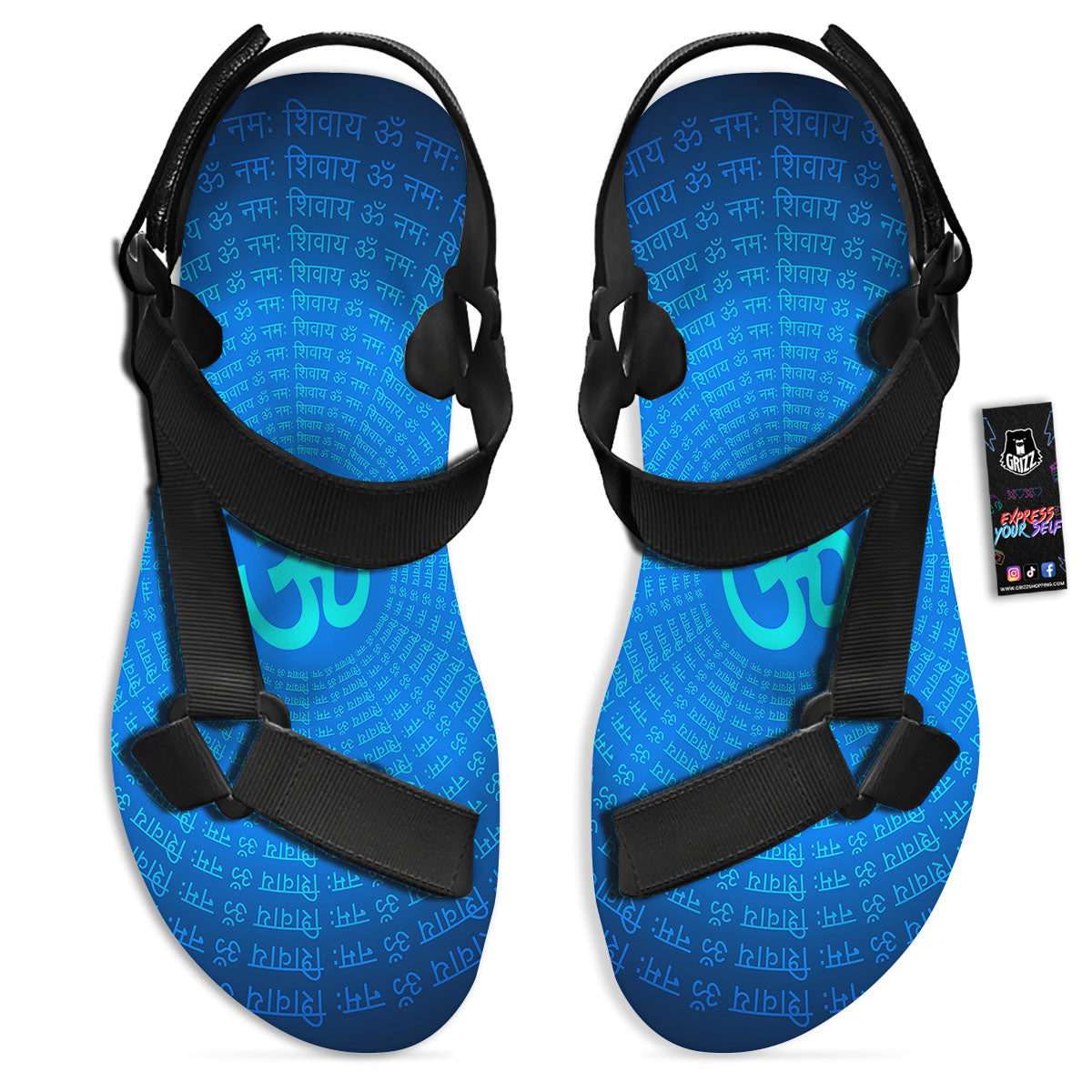 Sign Om Spiritual Print Black Open Toe Sandals-grizzshop