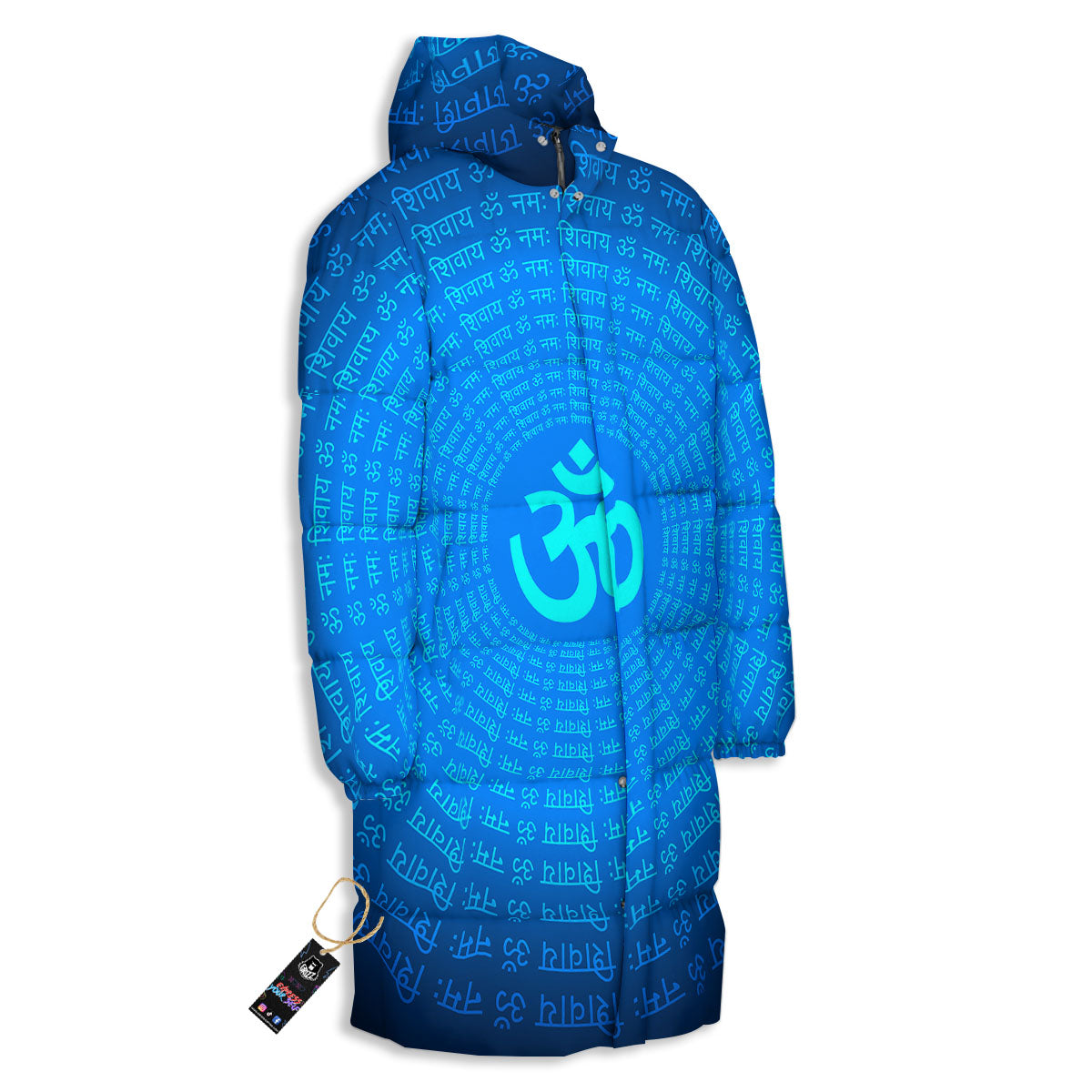 Sign Om Spiritual Print Long Down Jacket-grizzshop