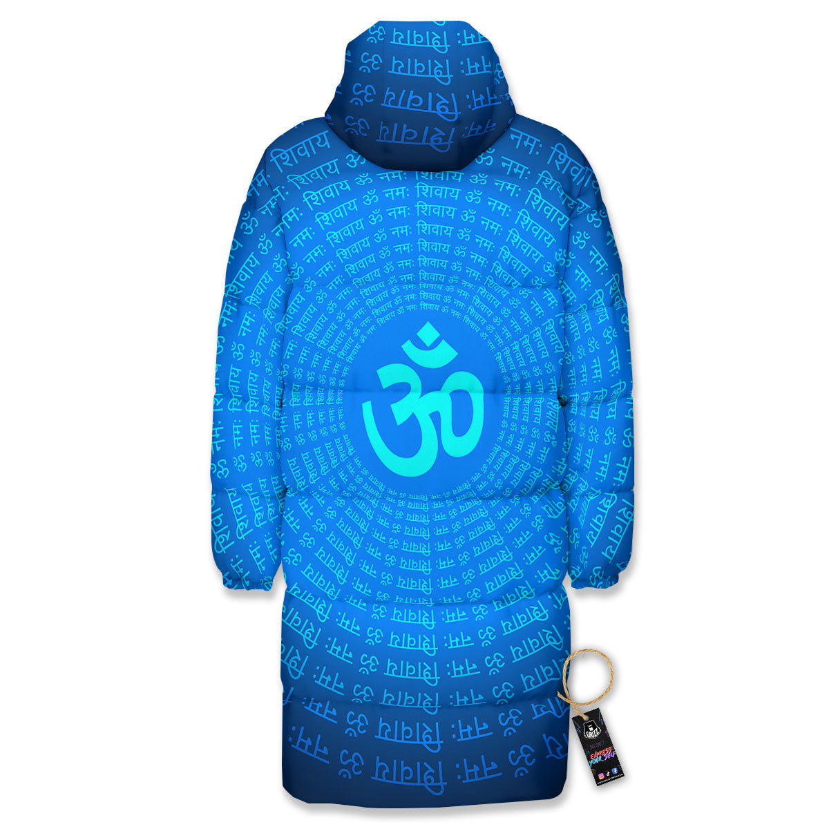 Sign Om Spiritual Print Long Down Jacket-grizzshop