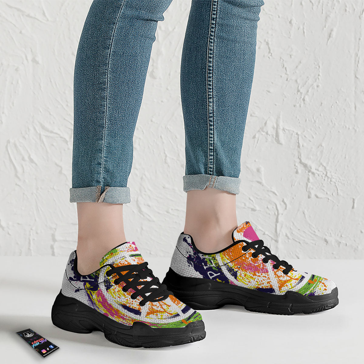 Sign Peace Rasta Print Black Chunky Shoes-grizzshop