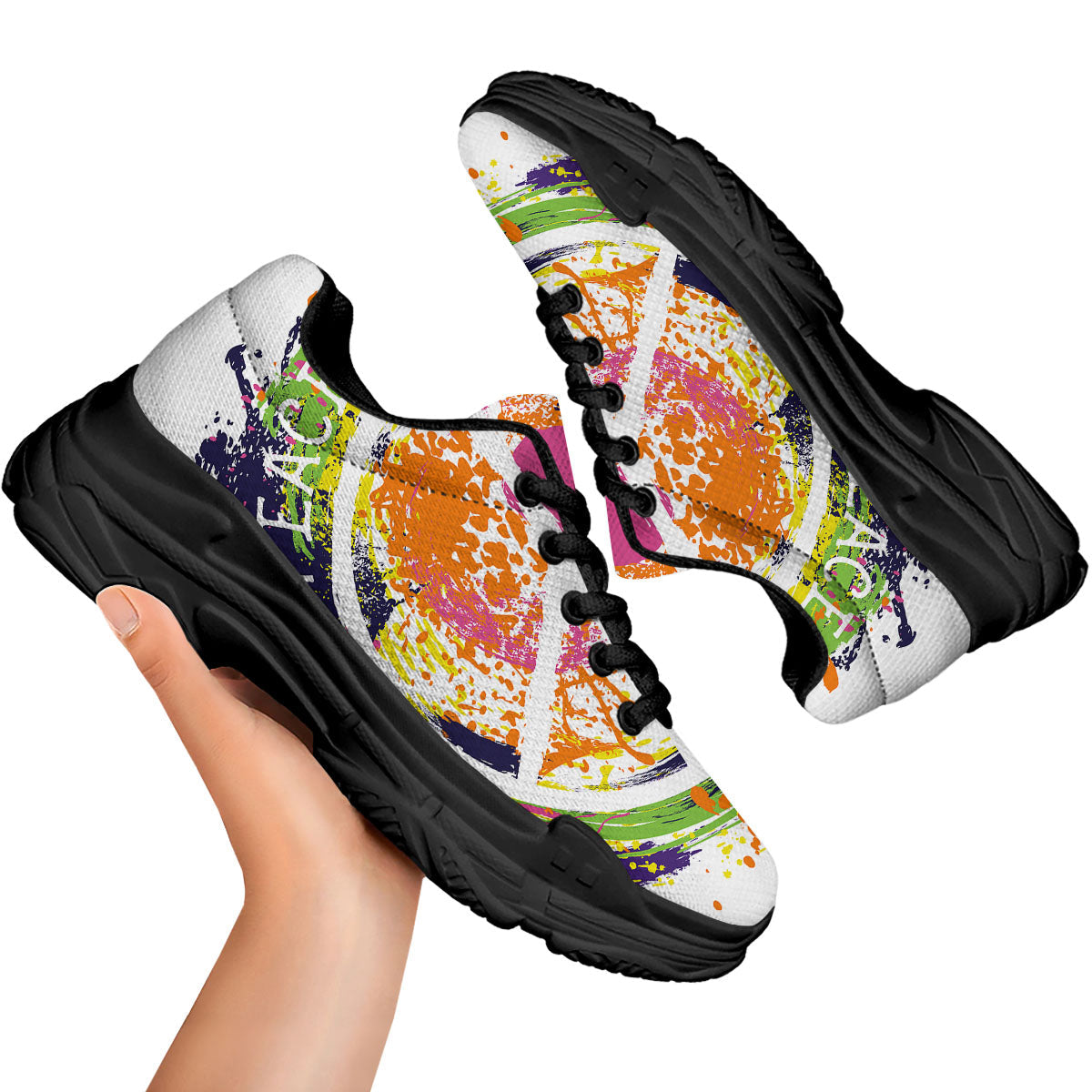 Sign Peace Rasta Print Black Chunky Shoes-grizzshop