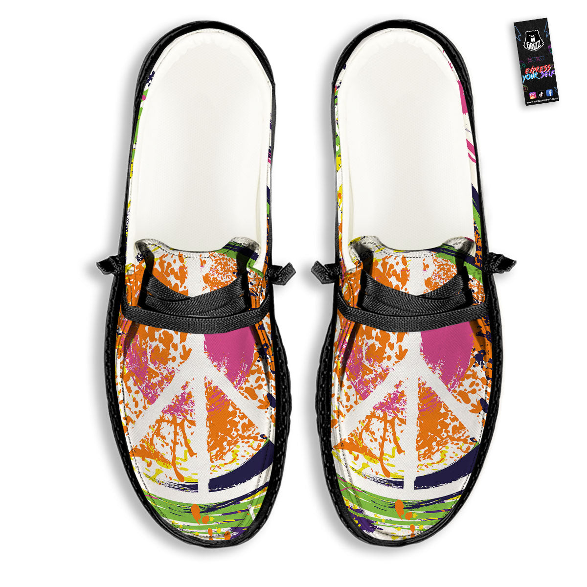 Sign Peace Rasta Print Black Loafers-grizzshop