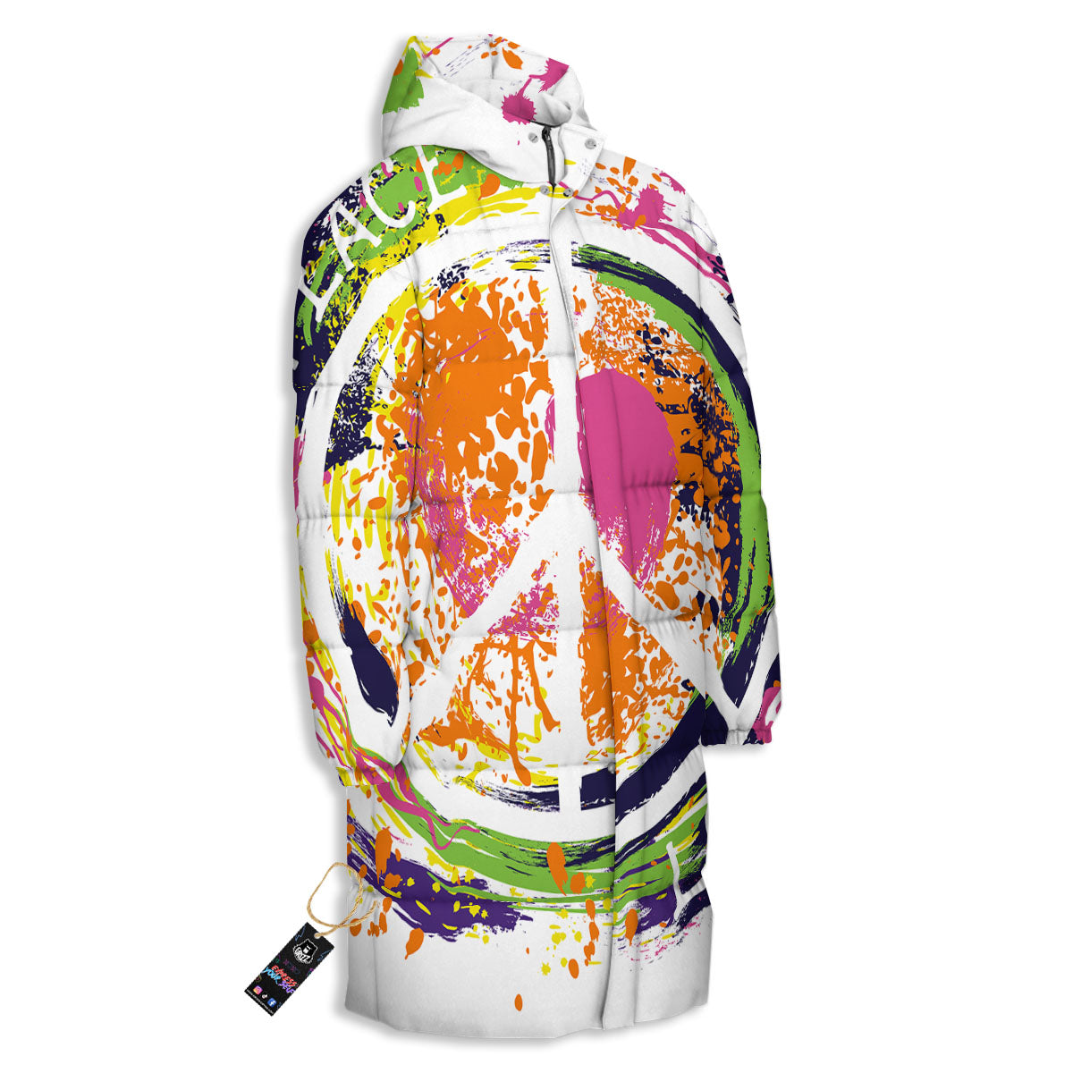 Sign Peace Rasta Print Long Down Jacket-grizzshop