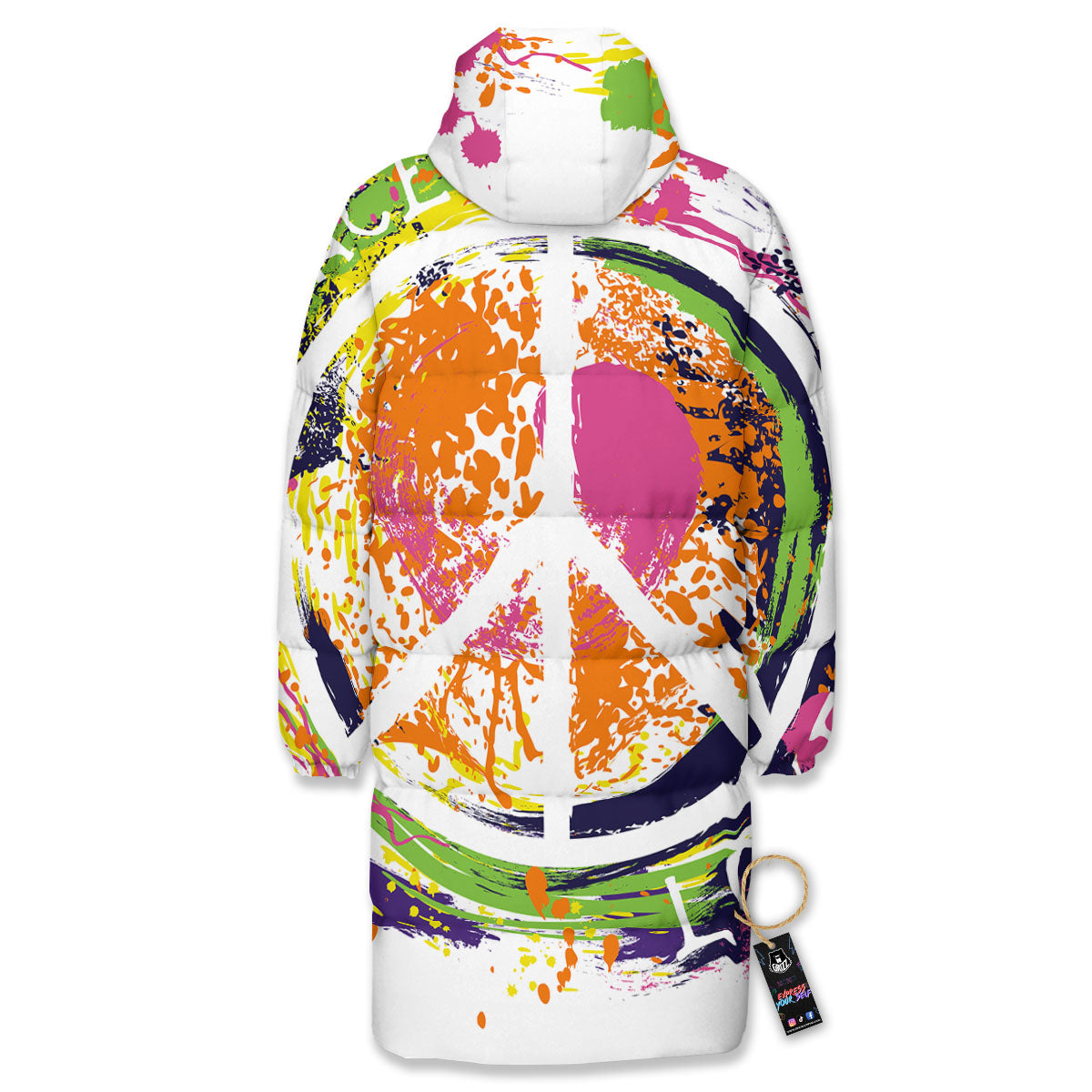Sign Peace Rasta Print Long Down Jacket-grizzshop