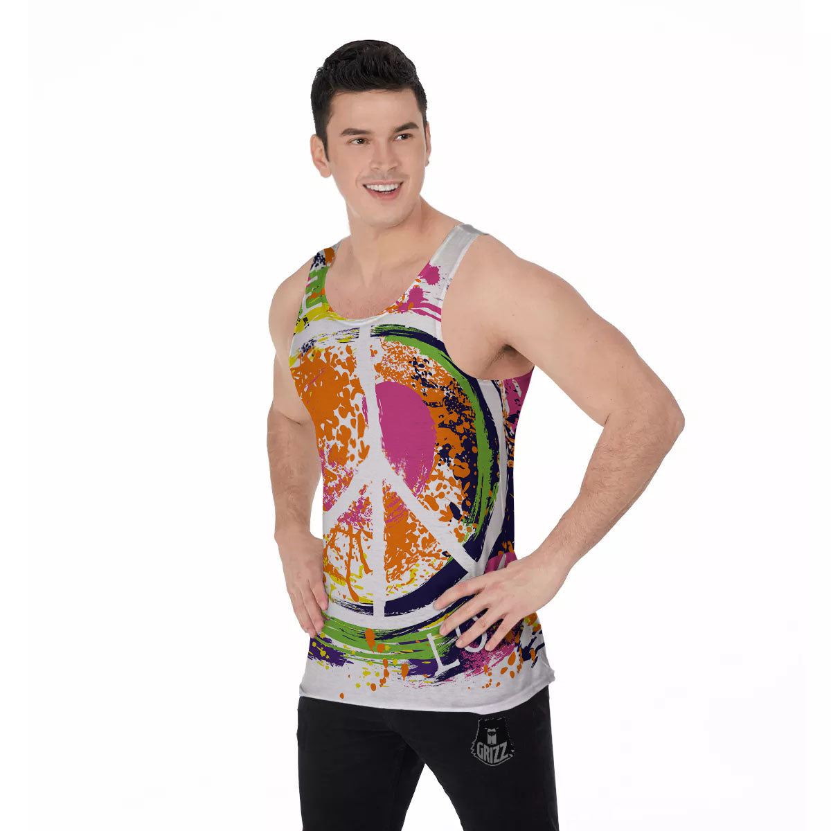 Sign Peace Rasta Print Men's Tank Top-grizzshop