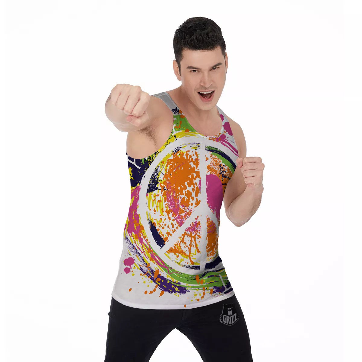Sign Peace Rasta Print Men's Tank Top-grizzshop