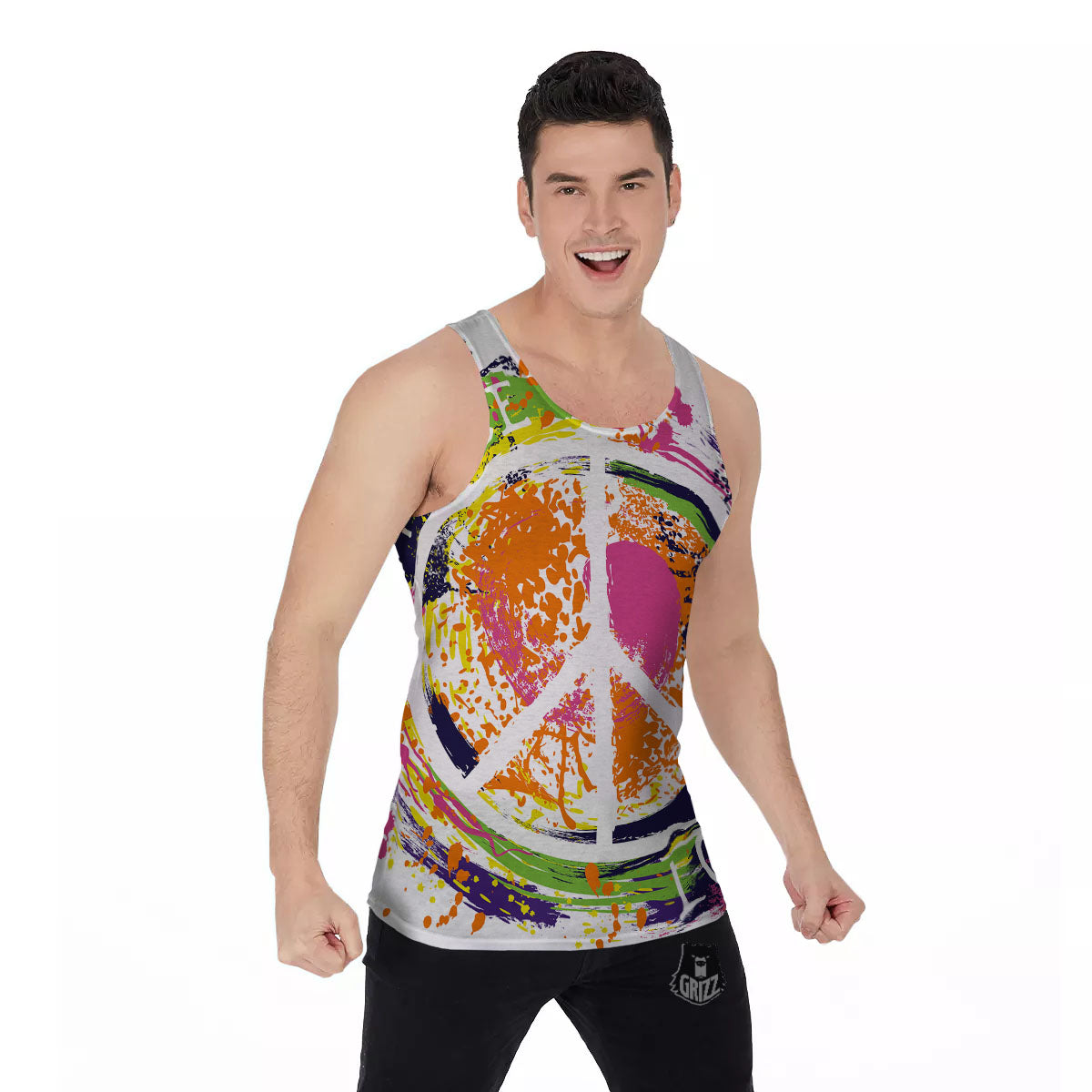 Sign Peace Rasta Print Men's Tank Top-grizzshop