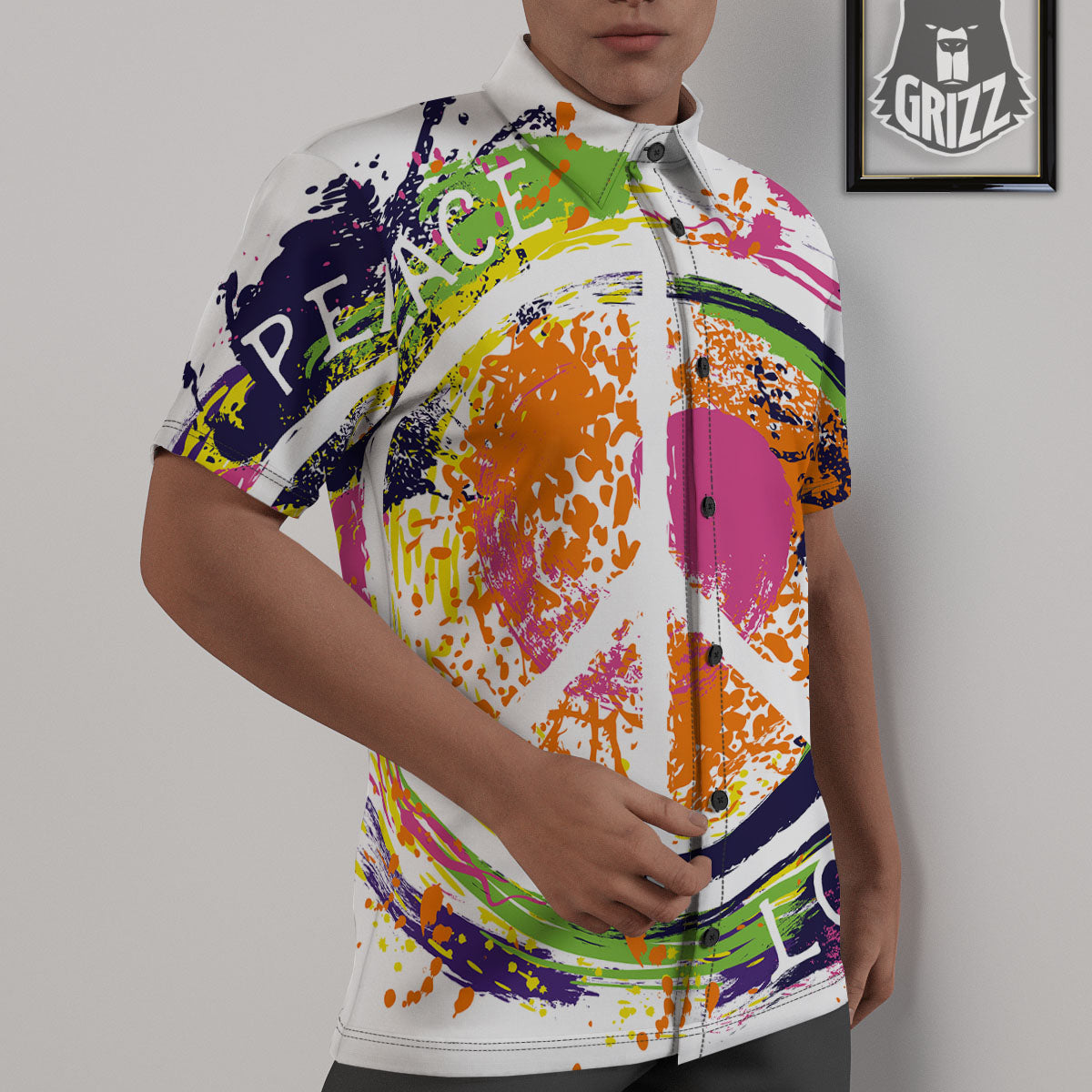 Sign Peace Rasta Print Untucked Shirts-grizzshop