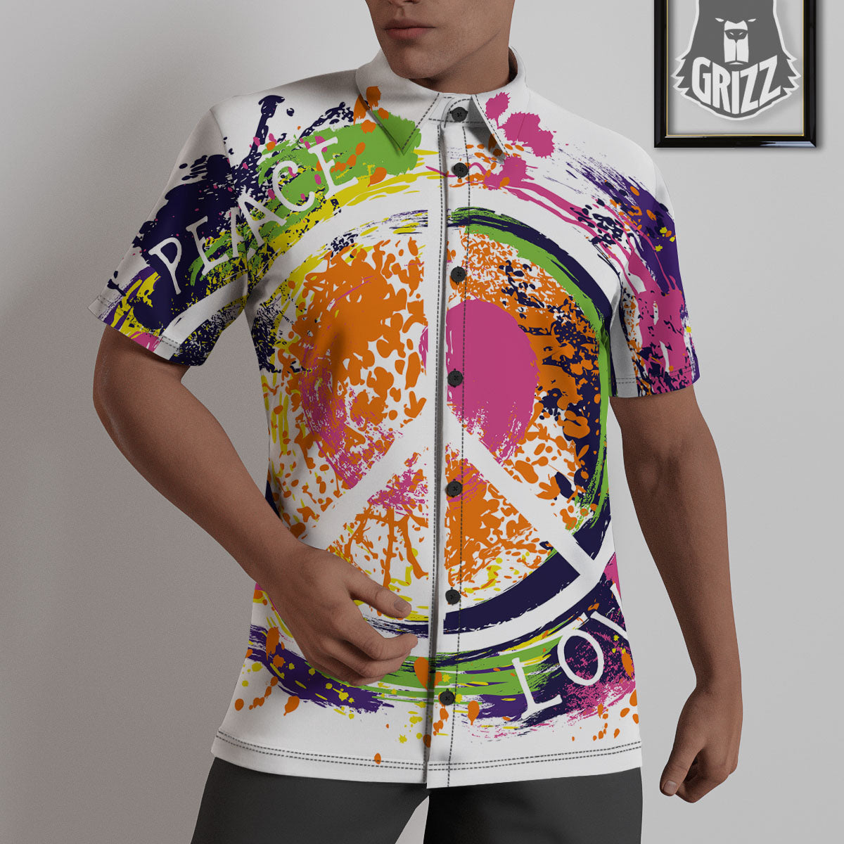Sign Peace Rasta Print Untucked Shirts-grizzshop