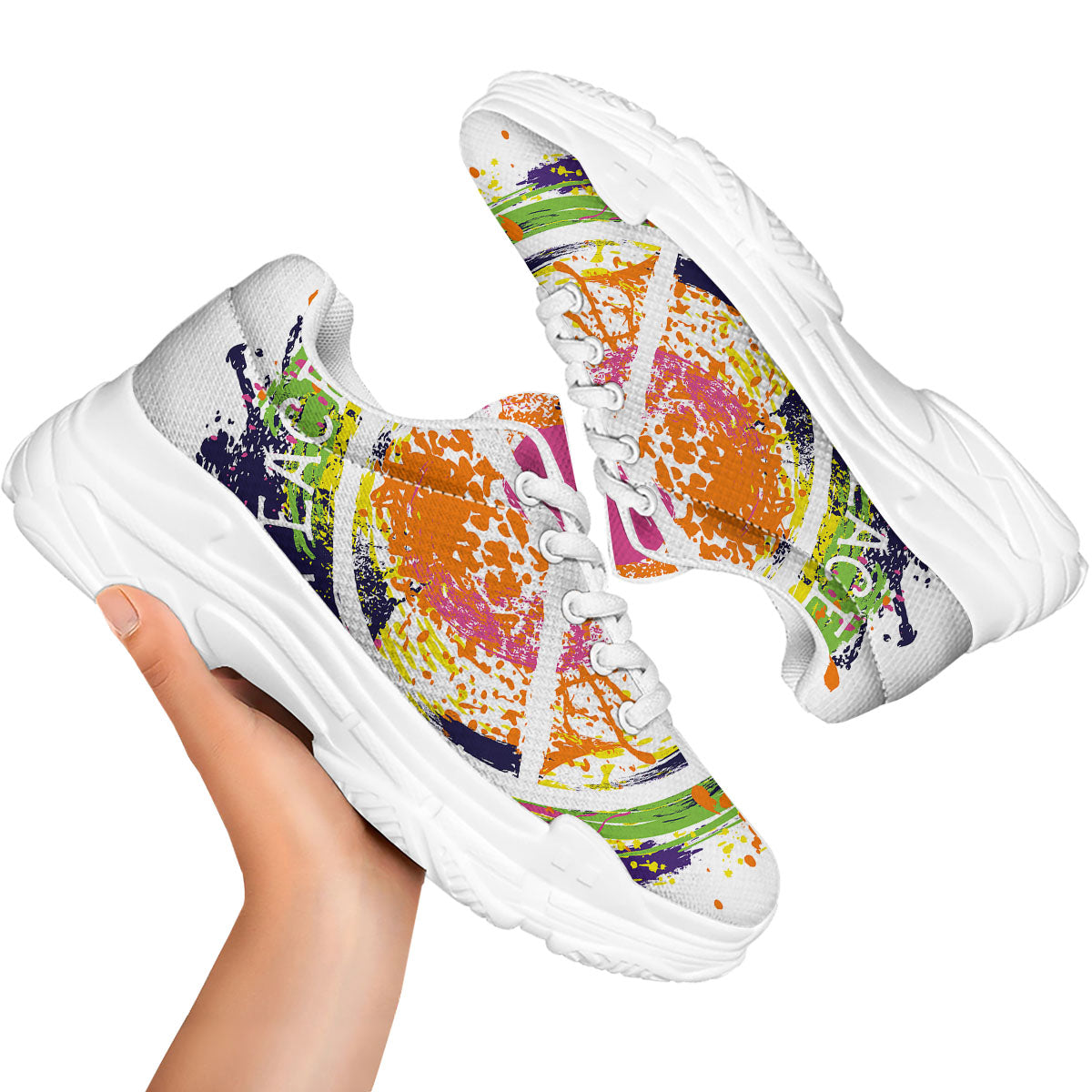 Sign Peace Rasta Print White Chunky Shoes-grizzshop