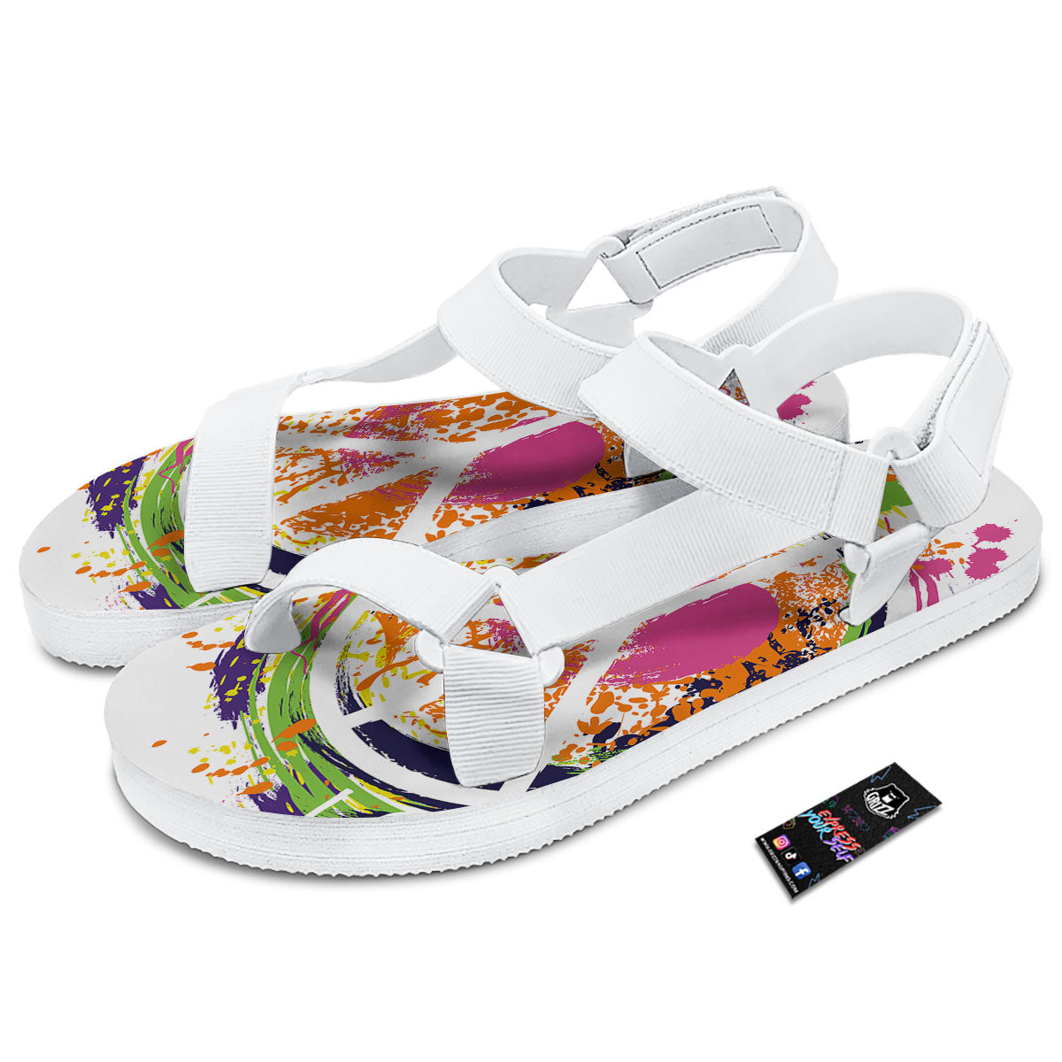 Sign Peace Rasta Print White Open Toe Sandals-grizzshop