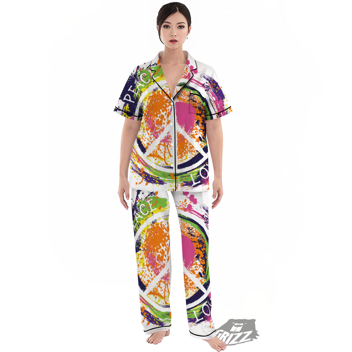 Sign Peace Rasta Print Women's Pajamas Set-grizzshop