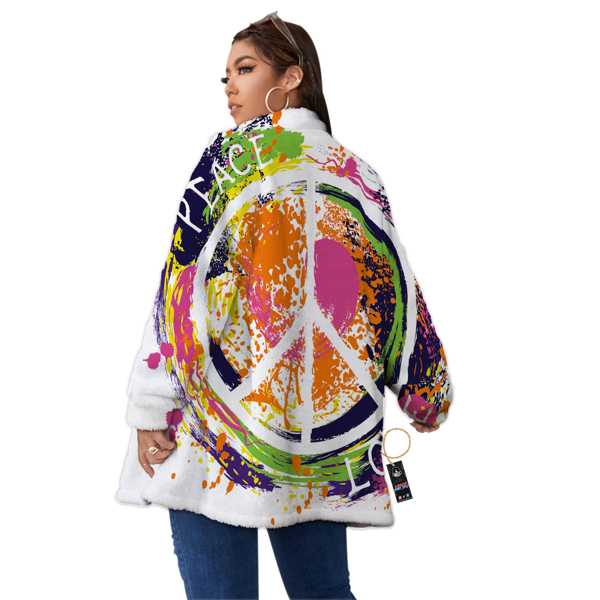Sign Peace Rasta Print Women's Sherpa Jacket-grizzshop