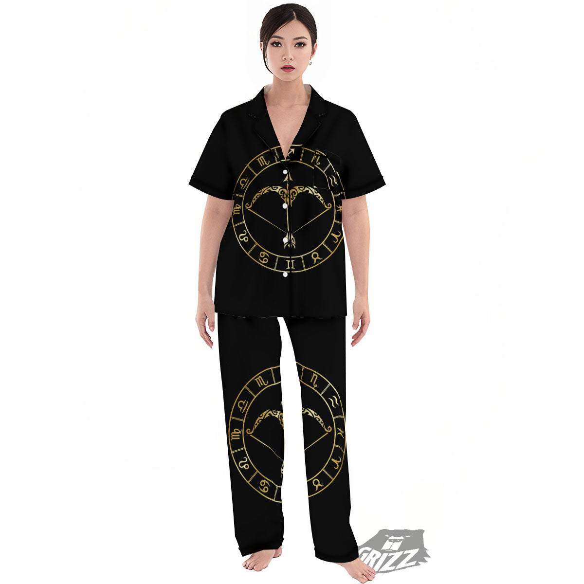 Sign Sagittarius Gold Print Women's Pajamas Set-grizzshop