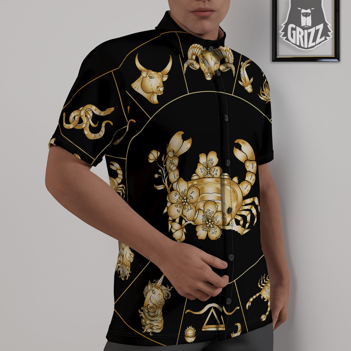 Signs Astrological And Cancer Print Untucked Shirts-grizzshop