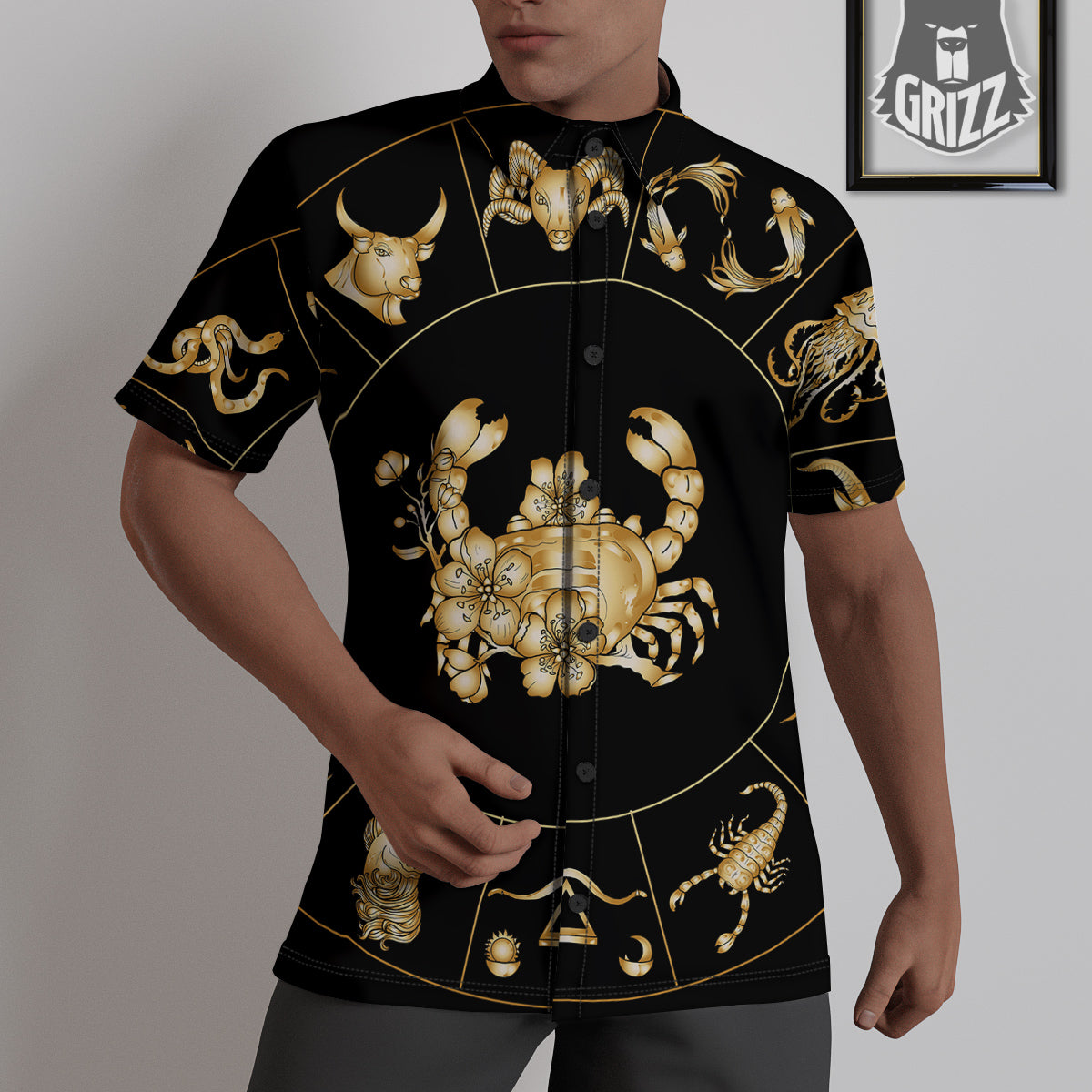 Signs Astrological And Cancer Print Untucked Shirts-grizzshop