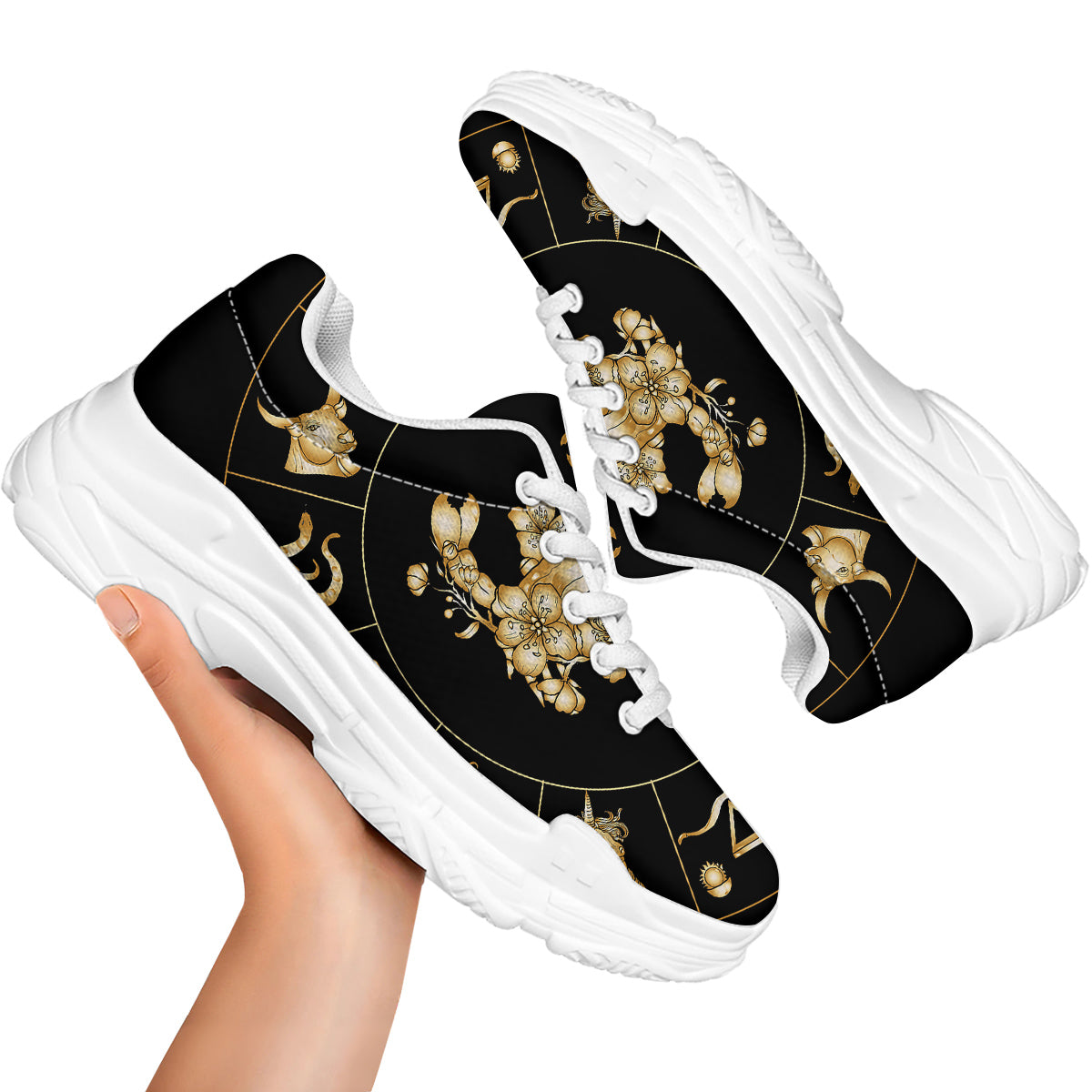 Signs Astrological And Cancer Print White Chunky Shoes-grizzshop