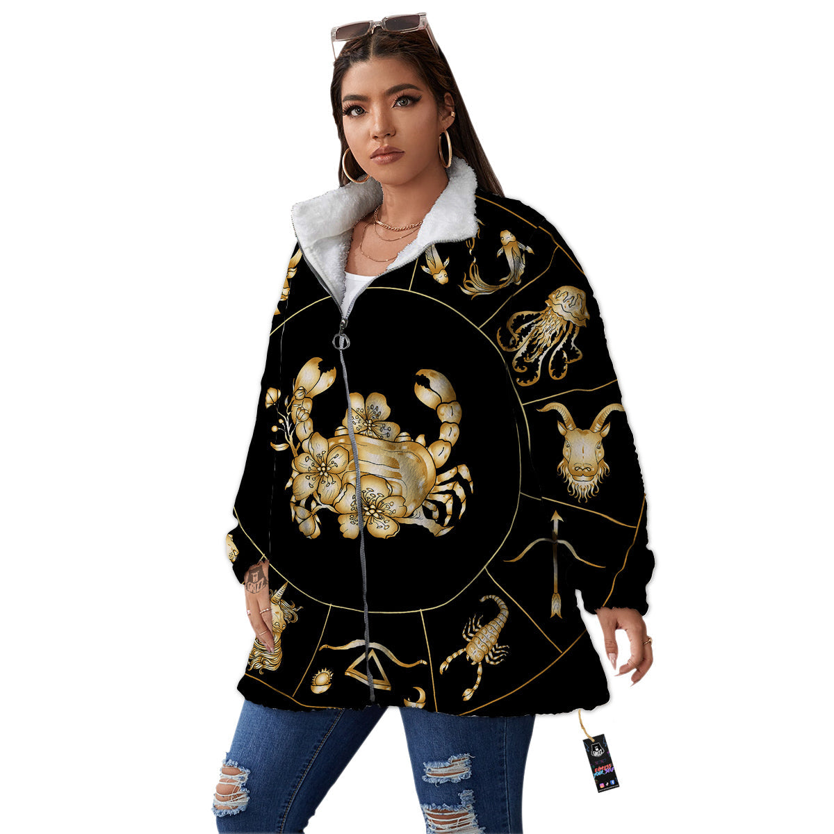 Signs Astrological And Cancer Print Women's Sherpa Jacket-grizzshop