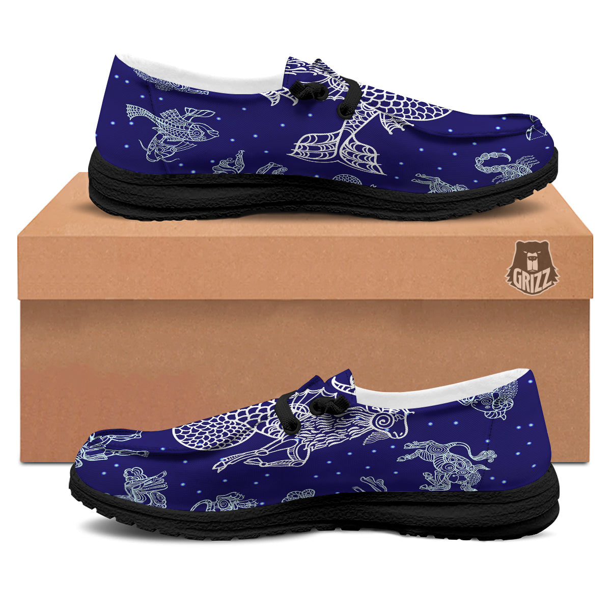 Signs Astrological And Capricorn Print Black Loafers-grizzshop