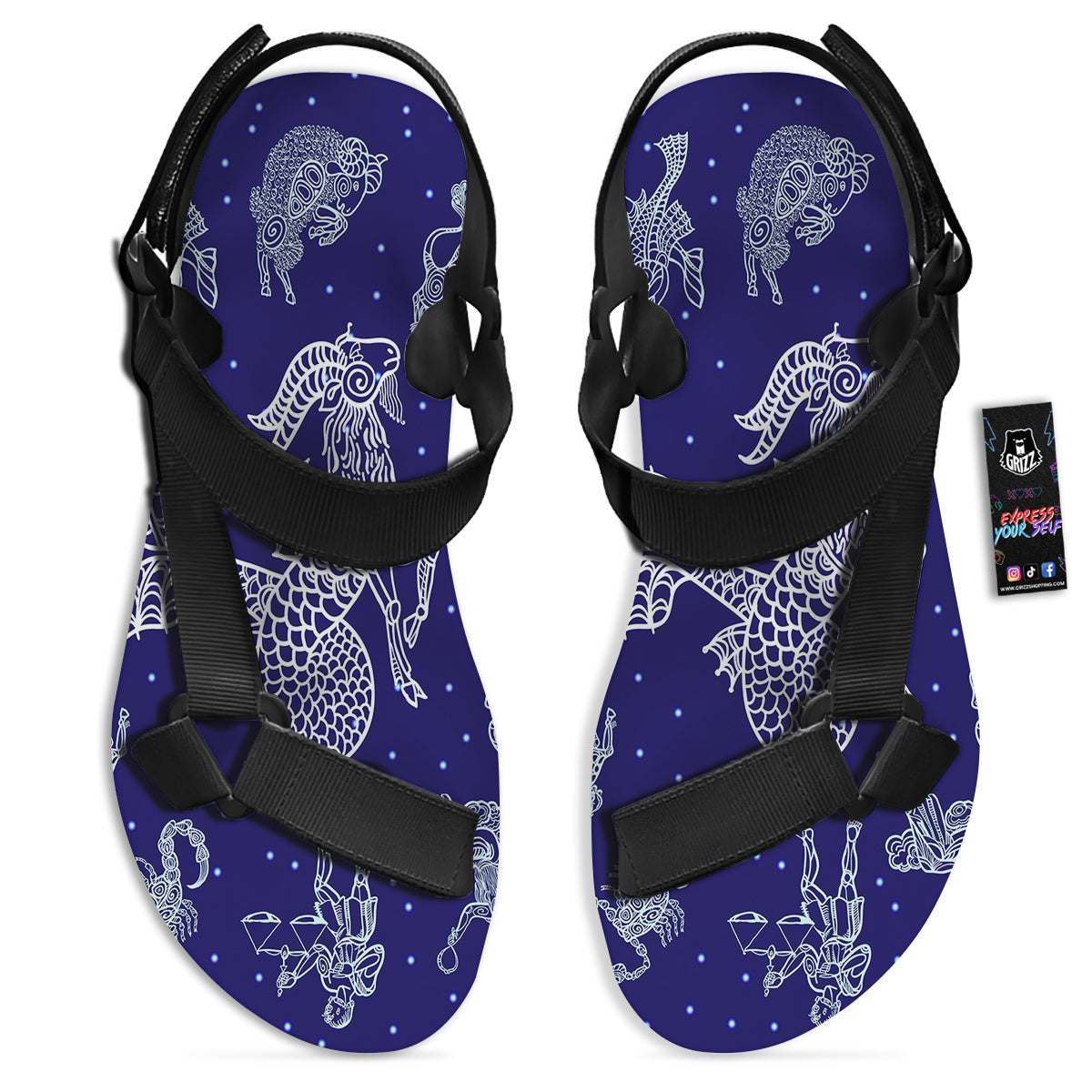 Signs Astrological And Capricorn Print Black Open Toe Sandals-grizzshop