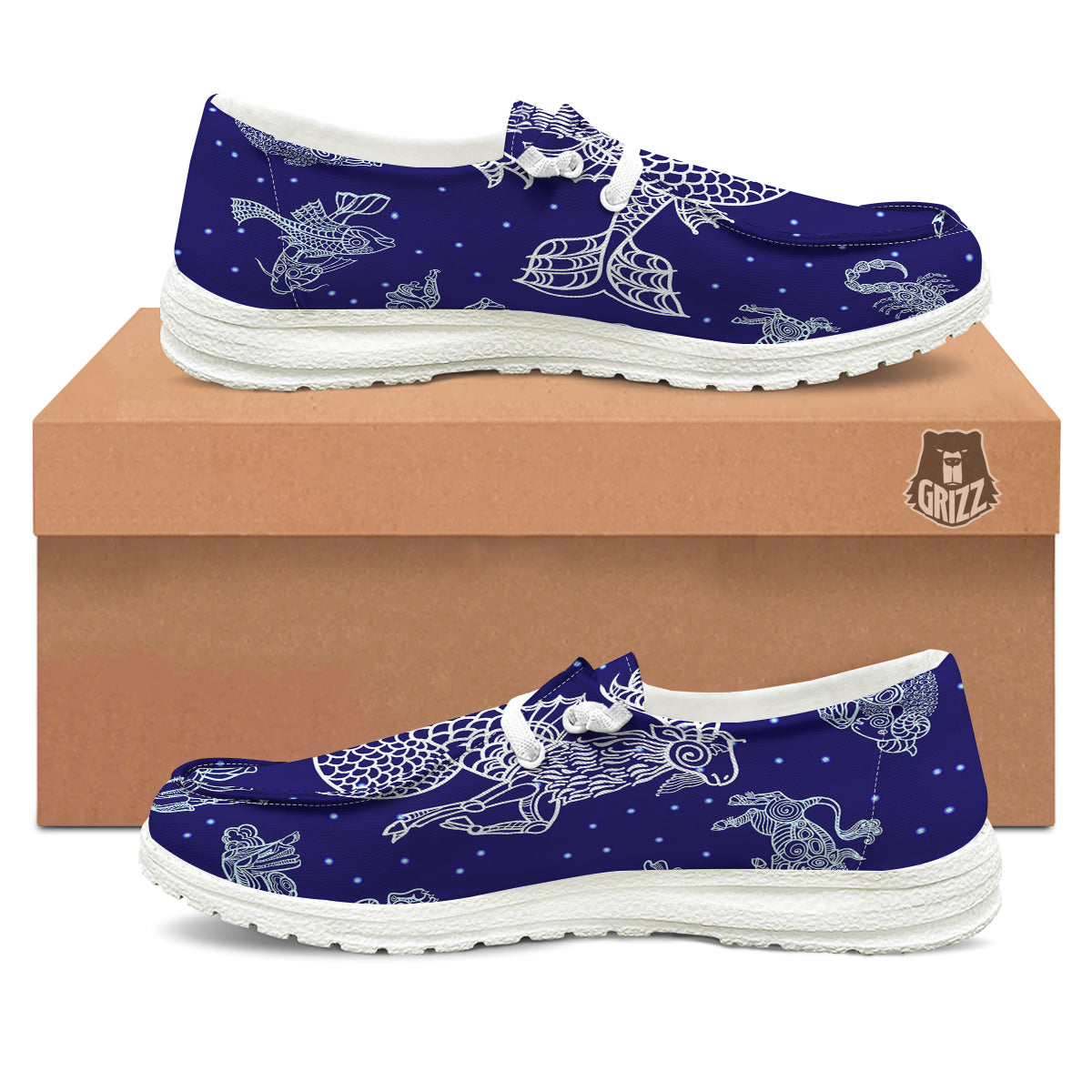 Signs Astrological And Capricorn Print White Loafers-grizzshop