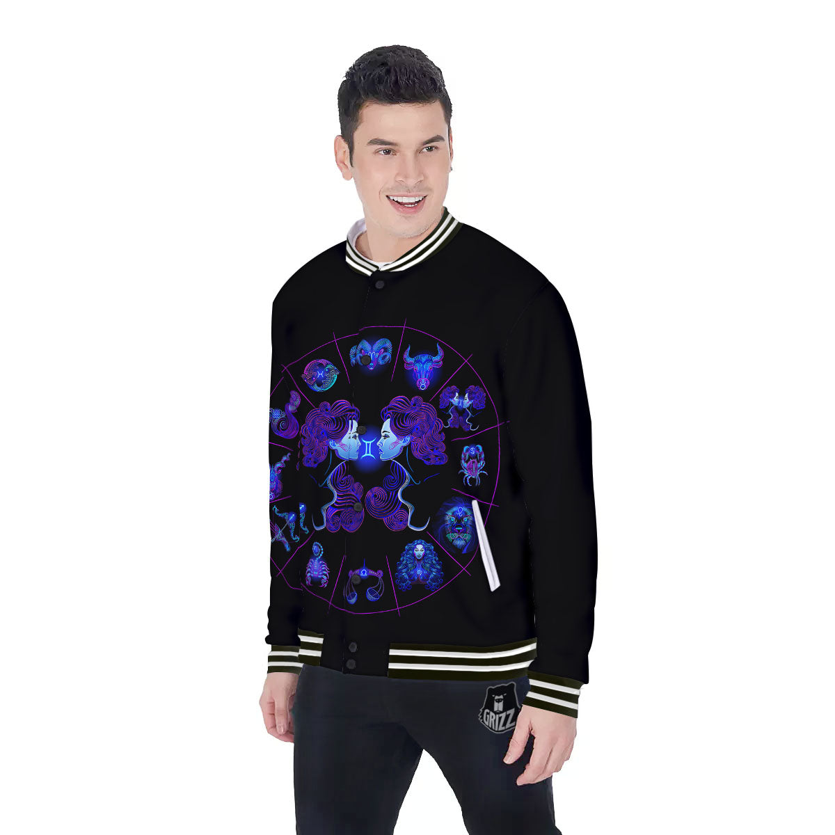 Signs Astrological And Gemini Print Baseball Jacket-grizzshop