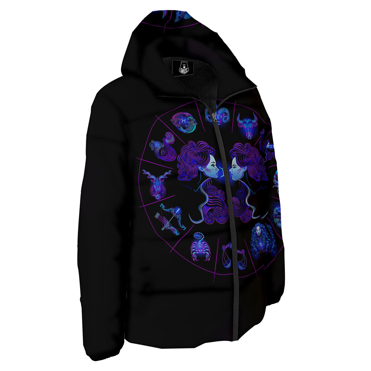 Signs Astrological And Gemini Print Down Jacket-grizzshop