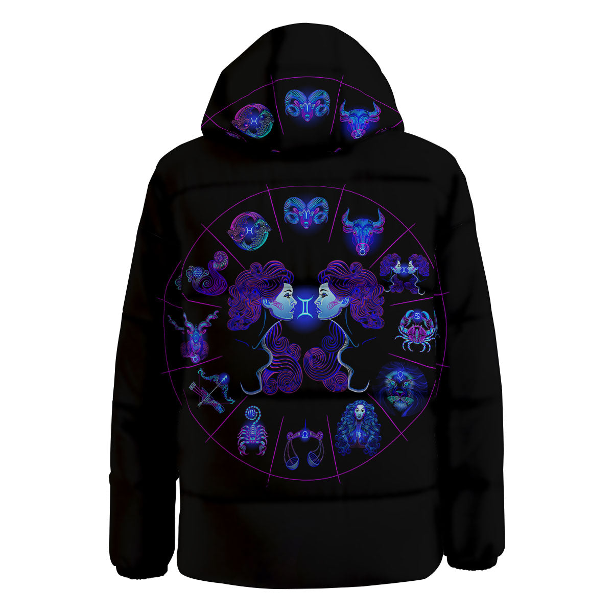 Signs Astrological And Gemini Print Down Jacket-grizzshop
