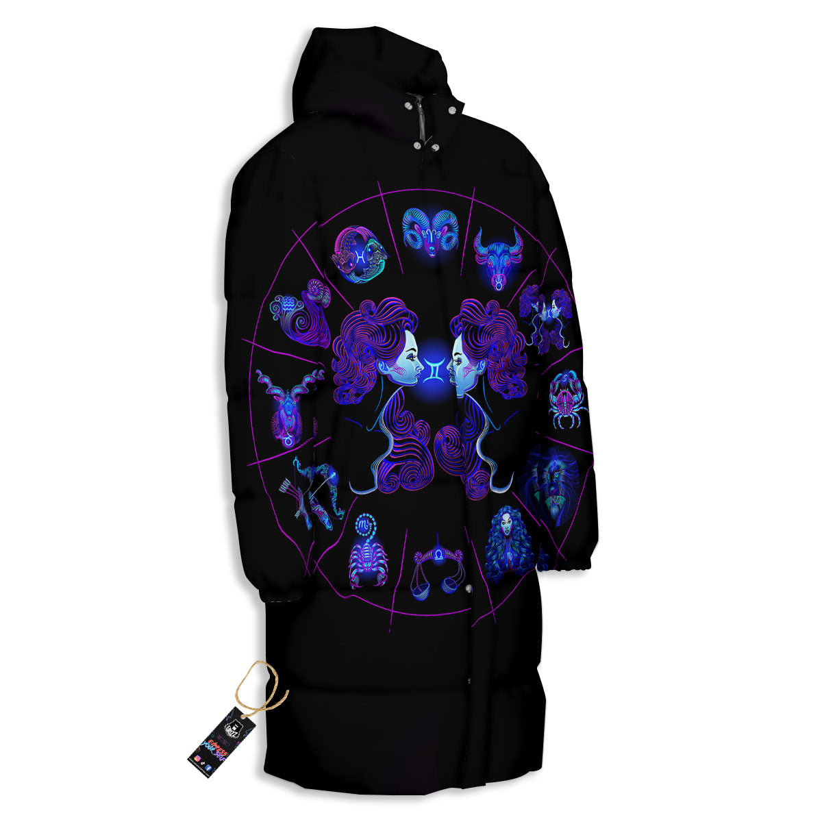 Signs Astrological And Gemini Print Long Down Jacket-grizzshop