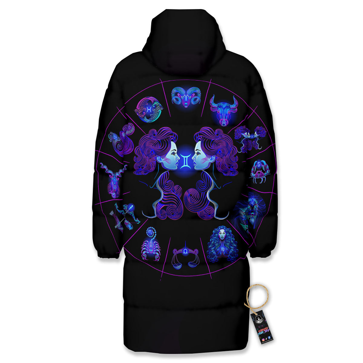 Signs Astrological And Gemini Print Long Down Jacket-grizzshop