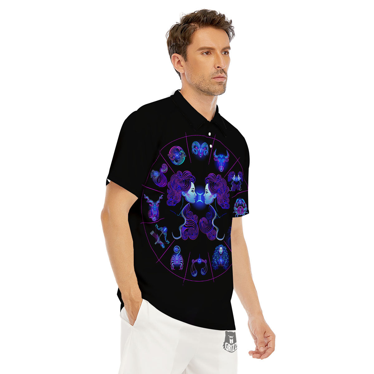 Signs Astrological And Gemini Print Men's Golf Shirts-grizzshop