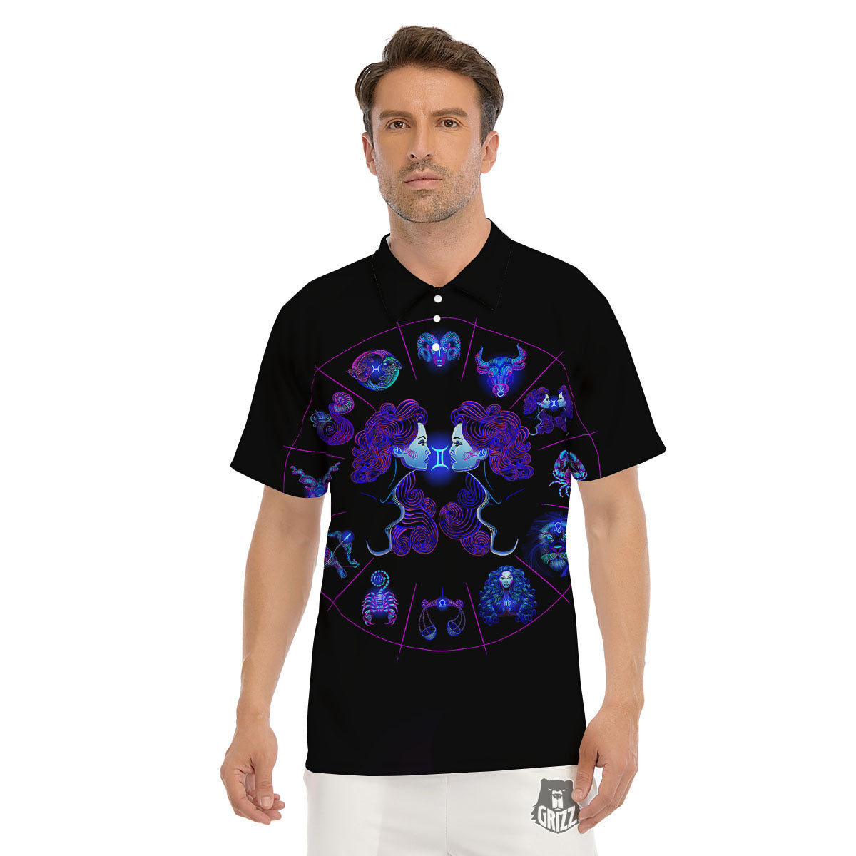 Signs Astrological And Gemini Print Men's Golf Shirts-grizzshop