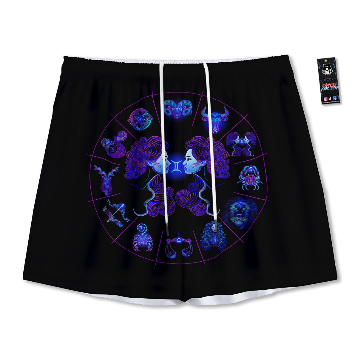 Signs Astrological And Gemini Print Mesh Shorts