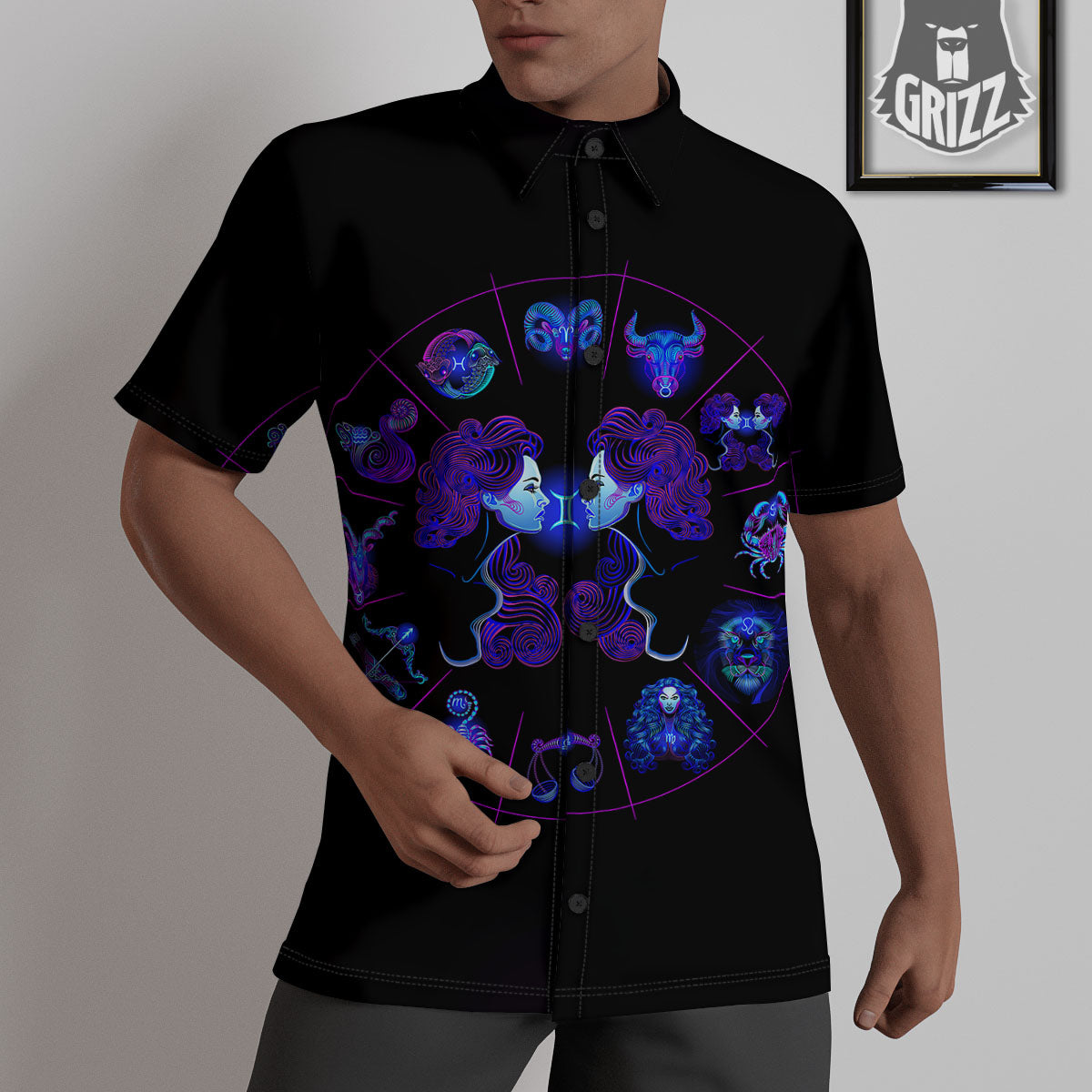 Signs Astrological And Gemini Print Untucked Shirts-grizzshop