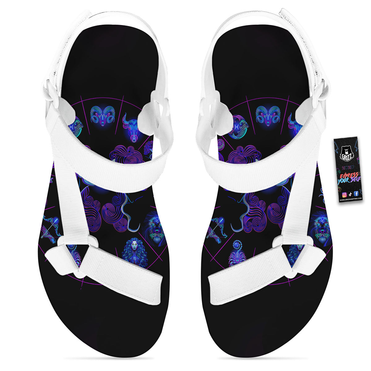 Signs Astrological And Gemini Print White Open Toe Sandals-grizzshop