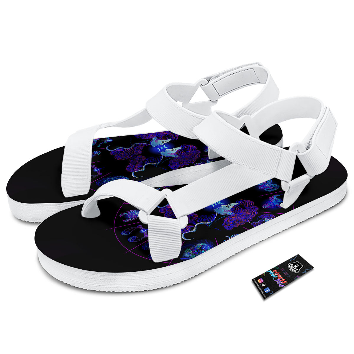 Signs Astrological And Gemini Print White Open Toe Sandals-grizzshop
